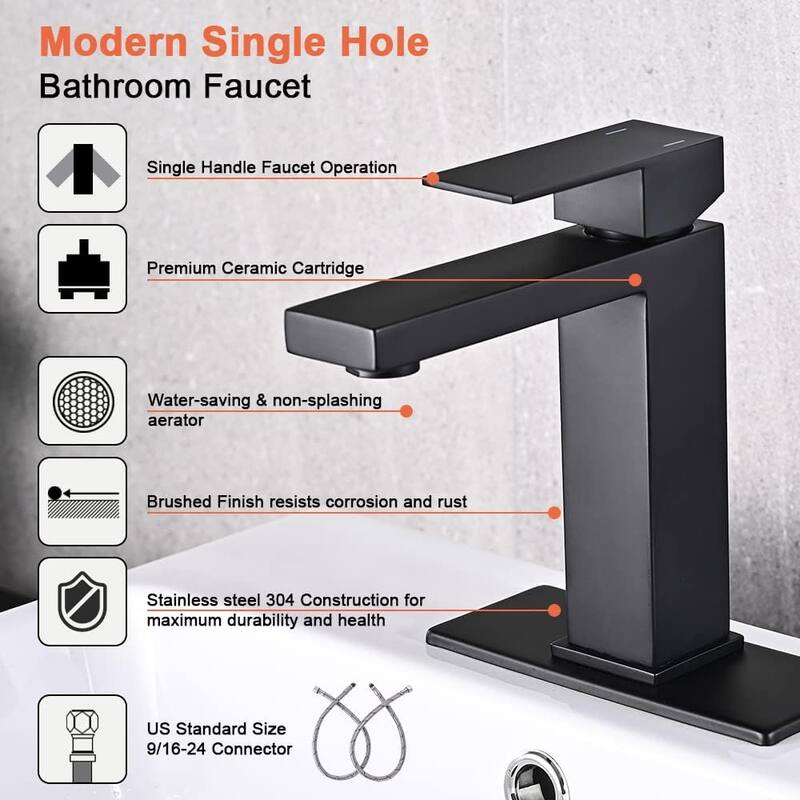 Matte Black Bathroom Faucet Single Hole Vanity Bath Faucet Single Handle Modern Stainless Steel Bathroom Faucets for Sink 1 Hole