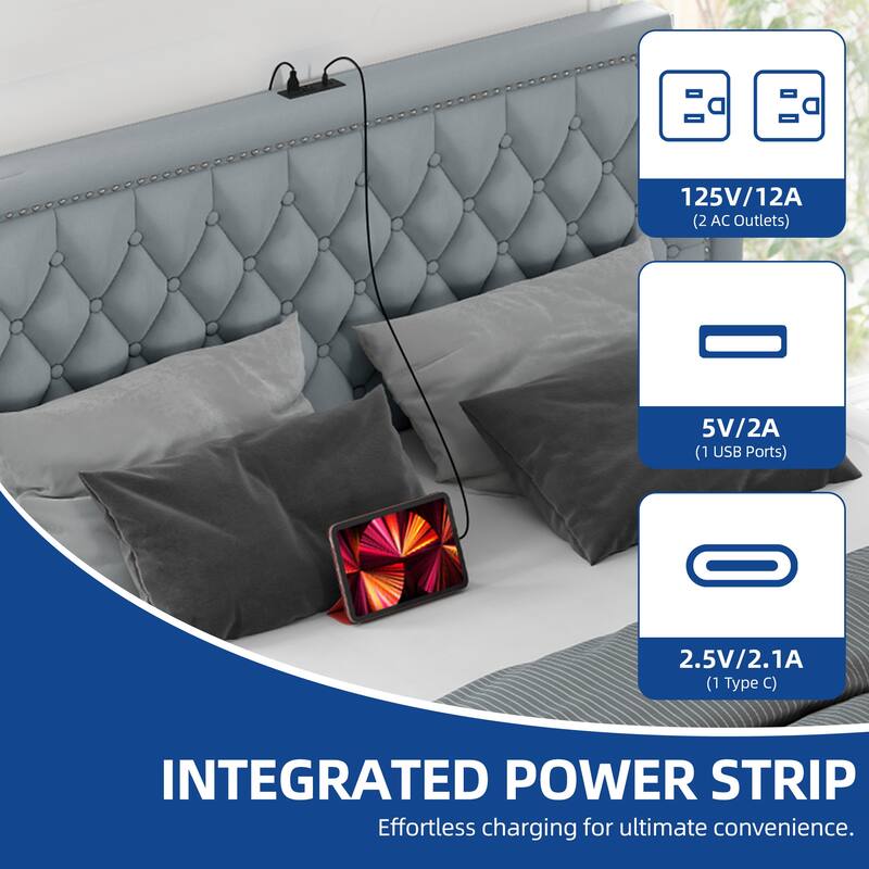 Moasis Velvet/Linen Upholstered Bedframe with Adjustable Headboard and 4 Storage Drawers