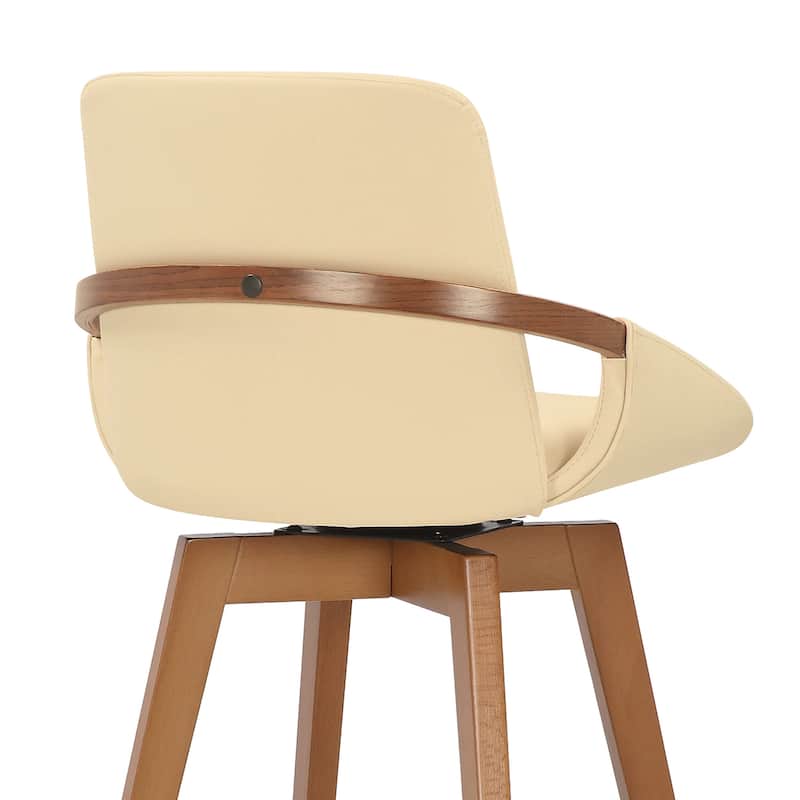 Baylor Mid-Century Swivel Bar Stool, Upholstered Counter Height Chair with Wood Frame