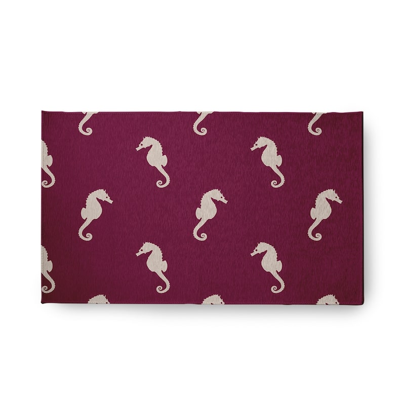 Sea Horses Beach Style Chenille Area Rug - Maroon Red - 18" x 30"