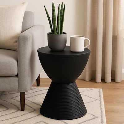 Boyd Round Side Table with Ribbed Design Base - Accent Hourglass End Table with Removable Lid for Living Room & Bedroom