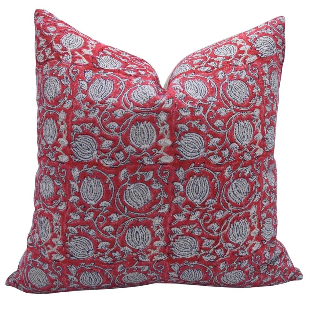 Fabdivine Handmade Thick Linen Block Print Pillow Cover Floral Indian Cushion, Decorative Sofa Accent Throw Case, Boho Farmhouse