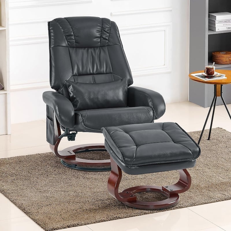 MCombo Swivel Recliners with Ottoman, Vibration Massage TV Chairs, Ergonomic Lounge Chair for Living Room, Faux Leather 4877