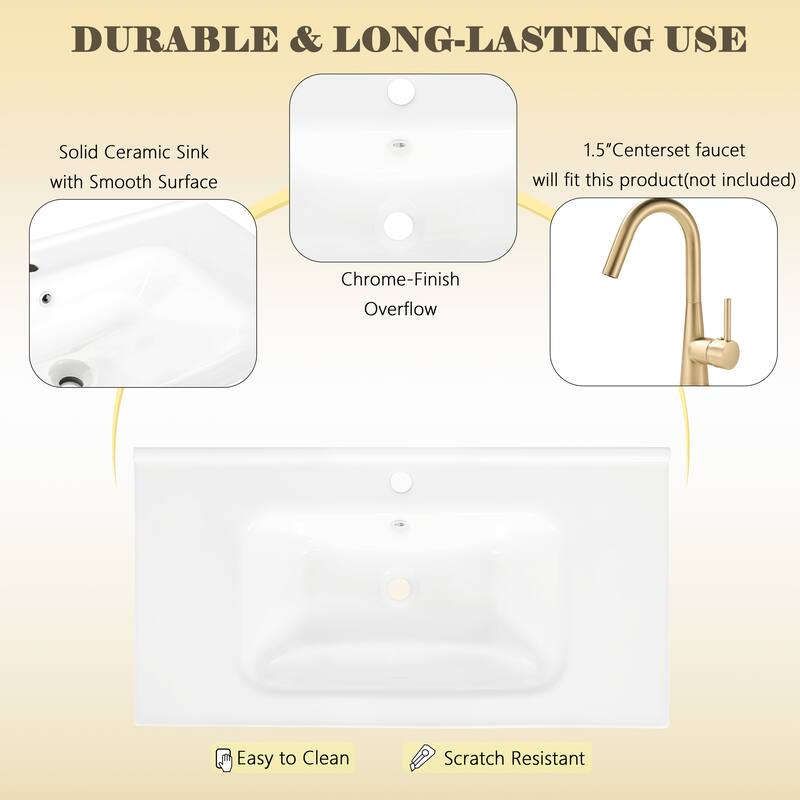 35.6-Inch Mid-Century Bathroom Vanity Sink with Patterned Glass & Motion-Sensor Light Strip, High-End Vanity Cabinet