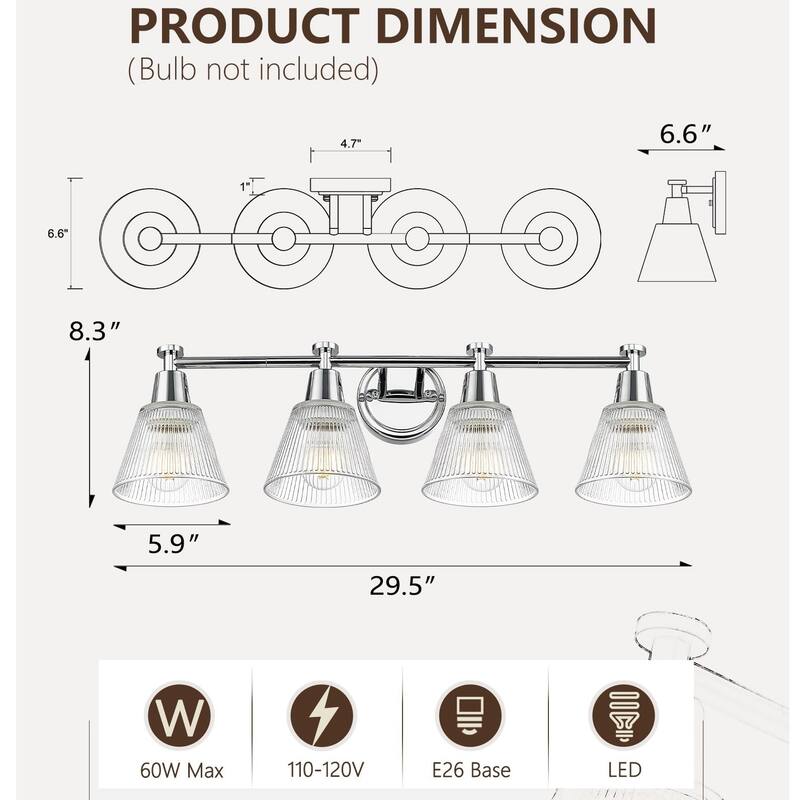 29.5" 4-Light Bathroom Vanity Lighting with Ripple Glass