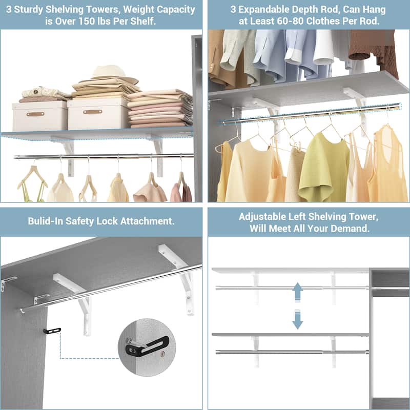 96'' W Tower Closet Organizer with DIY Shelves for Walk-in & Reach-in Closet