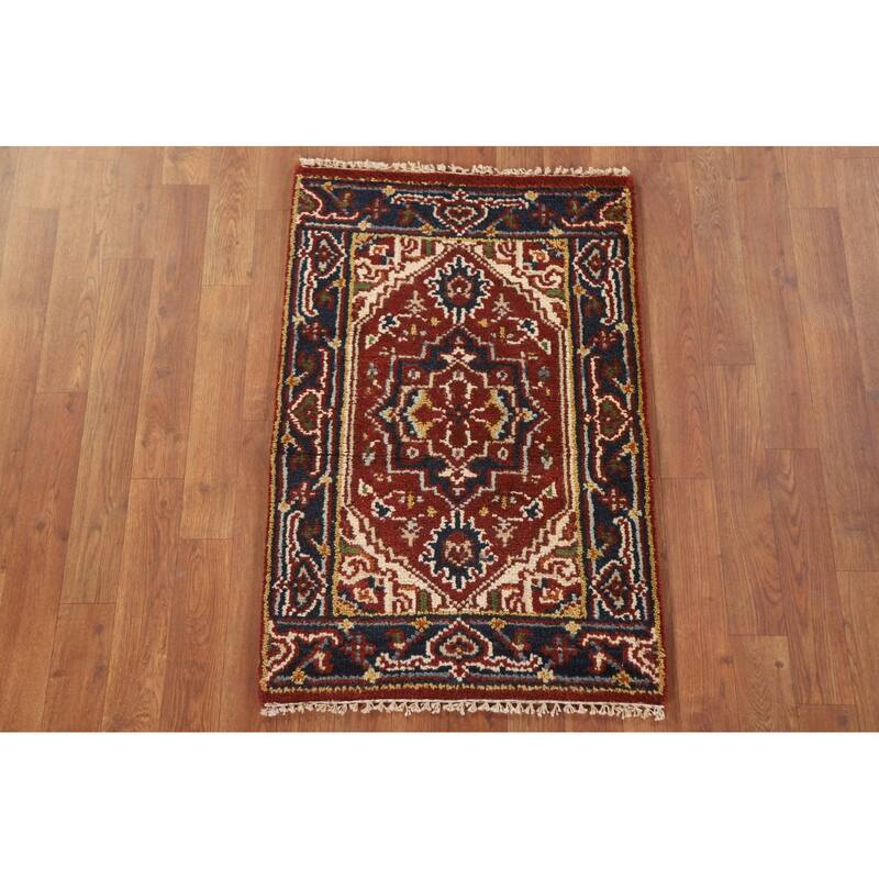 Hand Knotted Oriental 100% Wool Carpet Traditional Medallion Red Heriz (serapi) Area Rug - 3' 0'' X 2' 0''