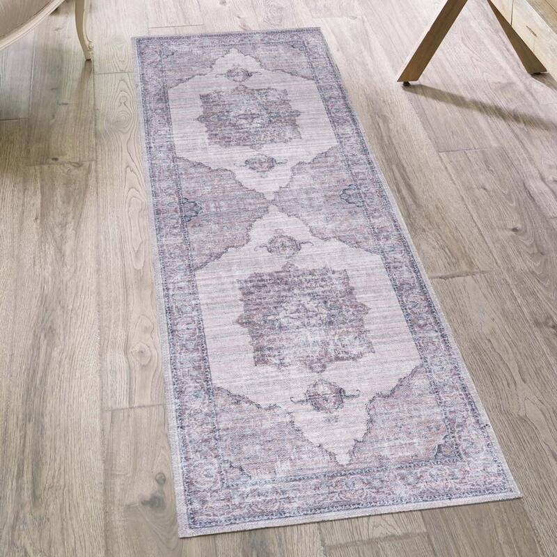 Traditional Shara Collection Area Rug - 2'7"x12' - Ivory-Gray