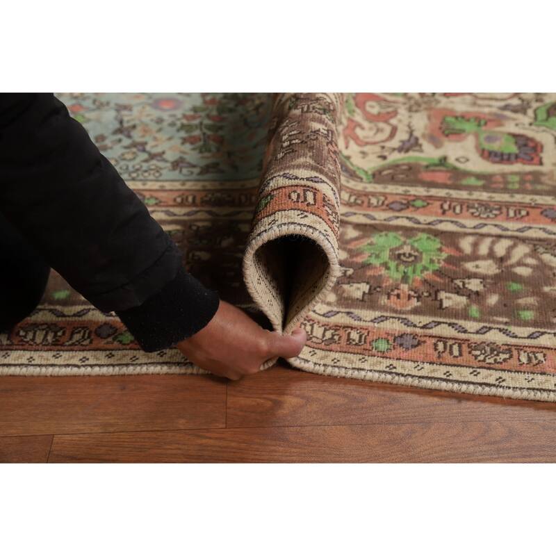 Blue Traditional Tabriz Persian Rug Hand-Knotted Floral Wool Carpet - 6'8"x 9'7"