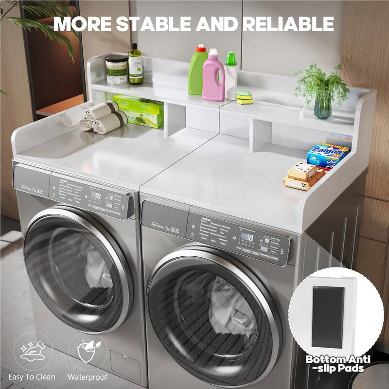 Washer Dryer Countertop, Laundry Wood Shelf Topper with Edge, 54" Width x 27.5" Depth Double Layer Organizer