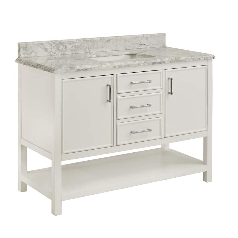 Lilleham Bathroom Sink Vanity with White Marble Veneer Stone Top by iNSPIRE Q Classic