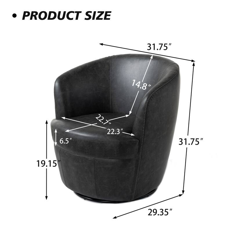 32" Wide PU Leather Swivel Barrel Chair with Metal Base