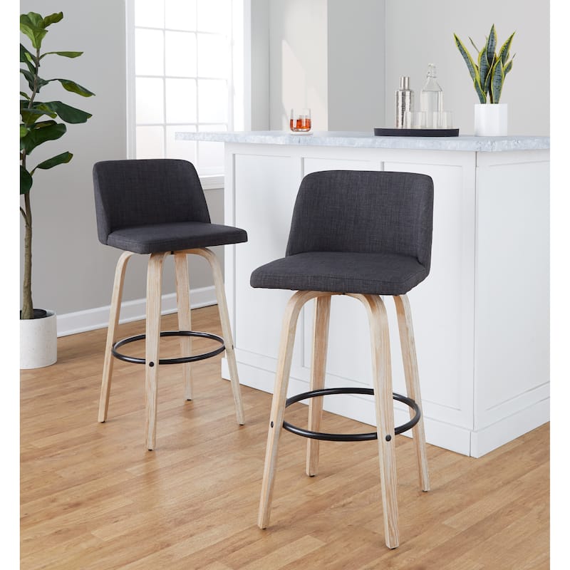 The Gray Barn Vallberga 30" Fixed-Height Bar Stool with White Washed Wood Base (Set of 2)