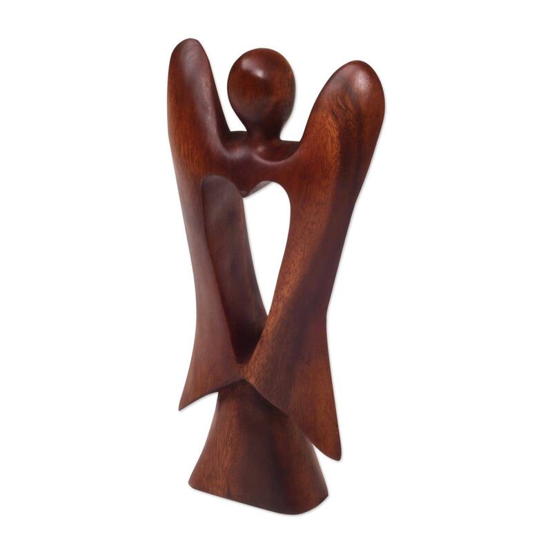 NOVICA Handmade Heart Of An Angel Wood Figurine (Indonesia) - 9.75" H x 5" W x 1.8" D