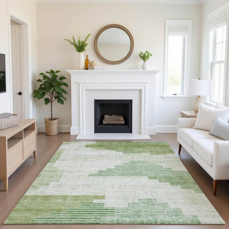 Premium Washable Super Soft Geo Global Mayfield Rug - 5' x 7'6" - Sage