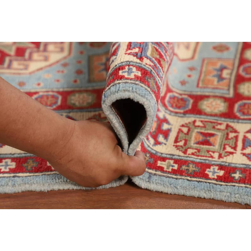 Light Blue Kazak Oriental Accent Rug Handmade Geometric Wool Carpet - 2'9" x 3'10"