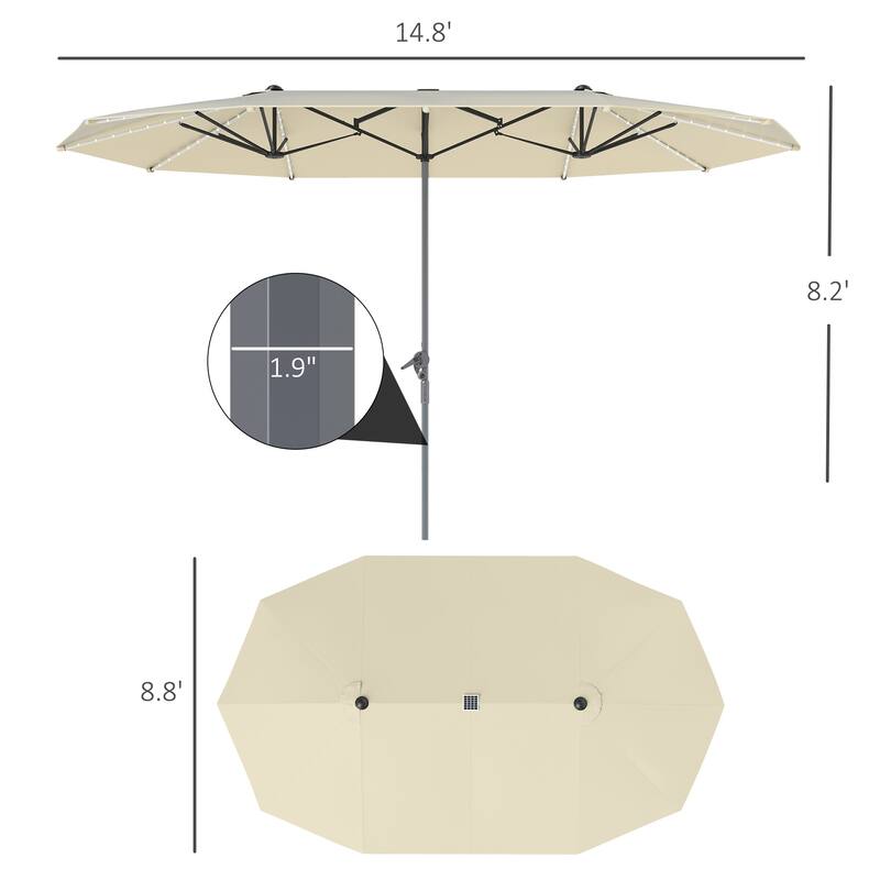 Solar Powered LED Patio Umbrella with UV Protection Outdoor Garden Patio Umbrella with LED Lights Crank Lift