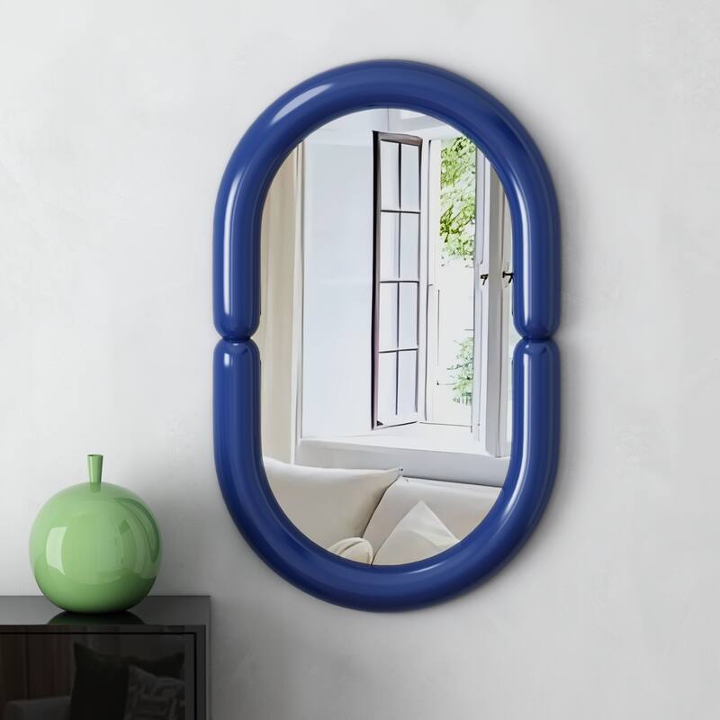Modern Oval Wall Mirror with Capsule Frame - 31.5"×19.7" - Blue