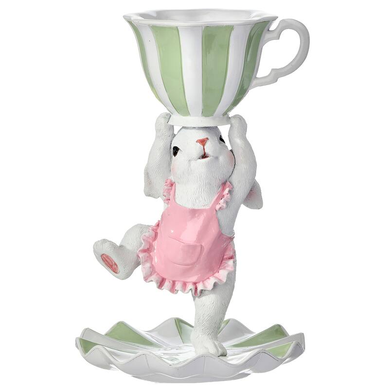 9.5" Resin Bunny With Teacup
