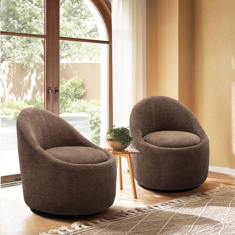 Swivel Accect Chair with Hidden Storage Upholstered Fabric Chair - 2 PCS - Brown