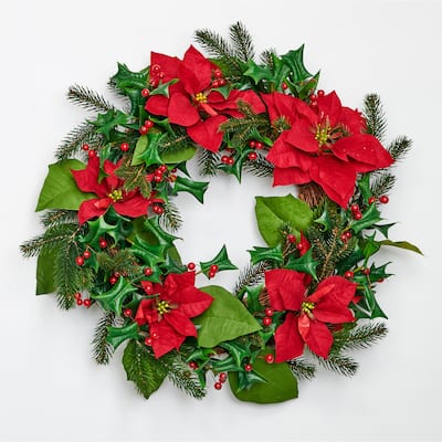 24" Poinsettia Wreath w/ Berries - Multicolor