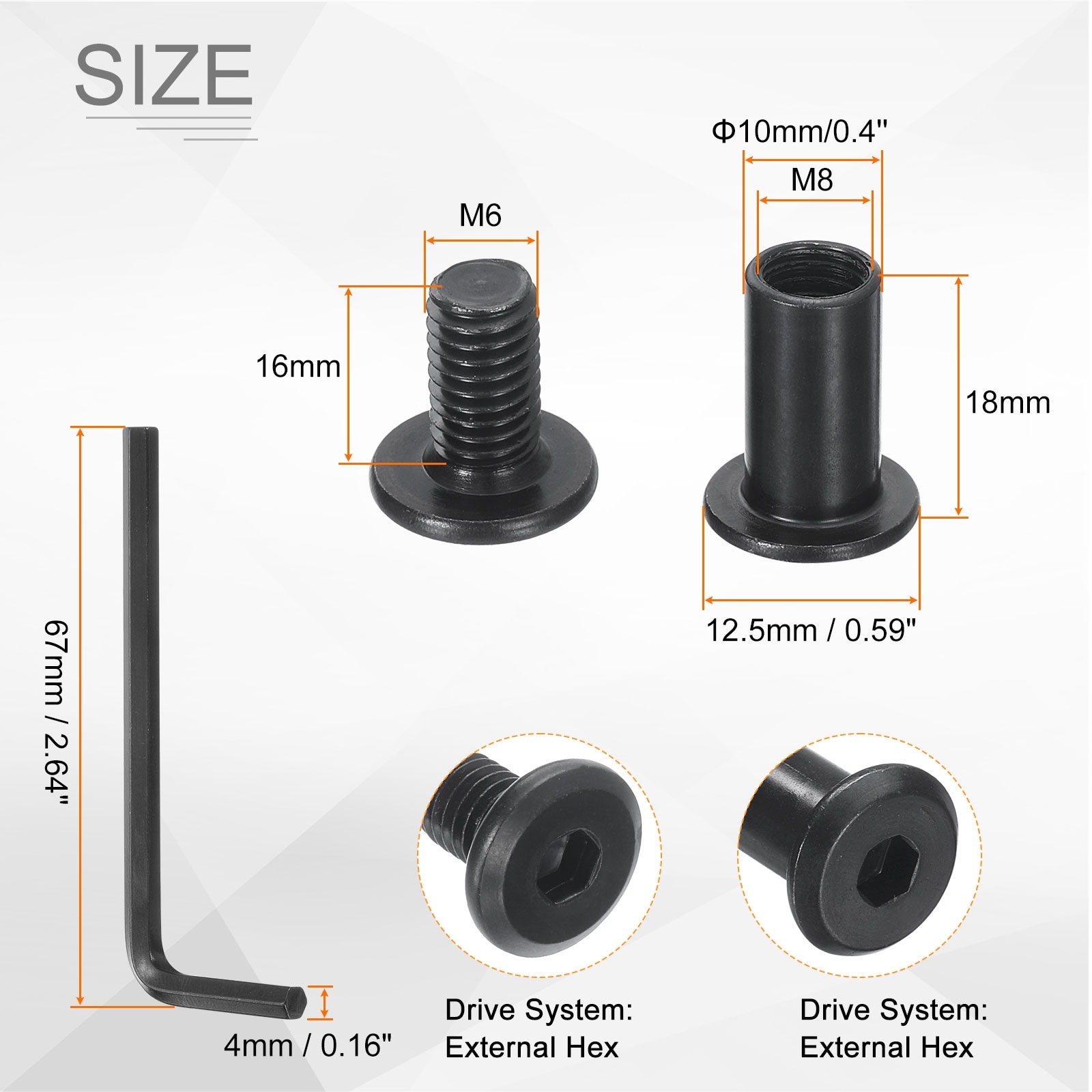 Hex Drive Socket Cap Bolt and Nuts with Hex Wrench, Furniture Connector Bolts and Screws for Furniture Countersunk Belt