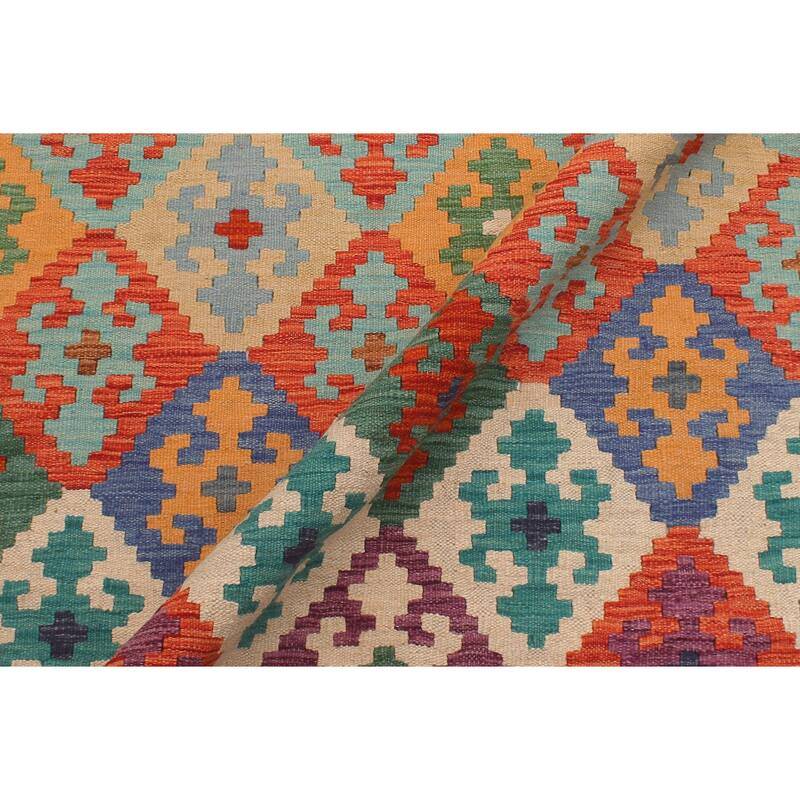 Southwestern Turkish Kilim Clemenci Rust Gold Hand-Woven Wool Rug - 5'8'' x 7'10''