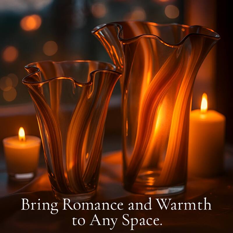 Set of Two Handblown Striped Chocolate Brown Vases