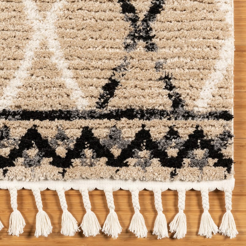 Gertmenian Rafe Casual Bohemian Tribal Plush Short Shag Microfiber Indoor Area Rug Collection with Fringe