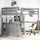 preview thumbnail 4 of 30, Full Size Loft Bed with Desk, Shelves, Two Built-in Drawers, Solid Pine Wood Frame, Guard Rails and Ladder, Grey