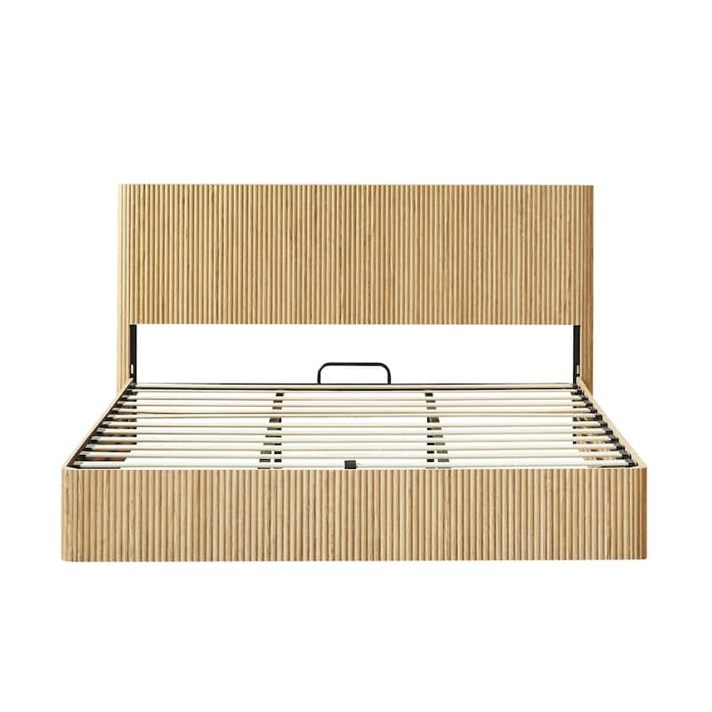 Hydraulic Lift Storage Bed Frame with Headboard/Wooden Corrugated Platform Bed Frame/No Box Spring Needed/Noise-Free Design/King