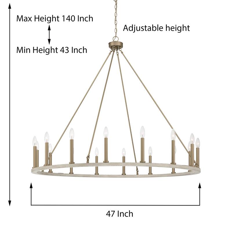 47In Farmhouse 16-light Large Round Wagon Wheel Candle Chandelier - 47'' D X 140'' H