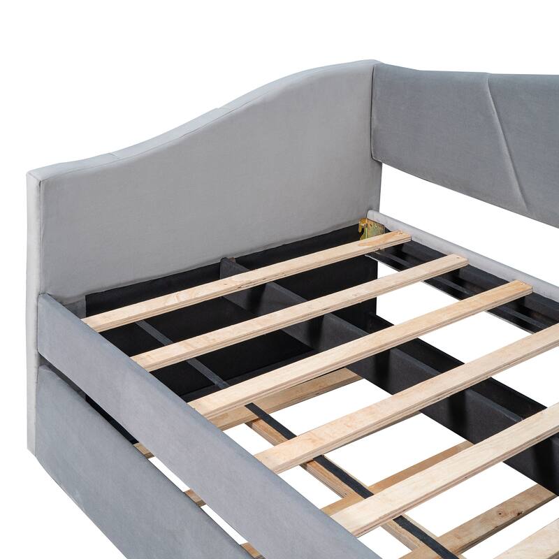 Upholstered Daybed with Trundle, Twin Size Sofa Bed Frame for Kids