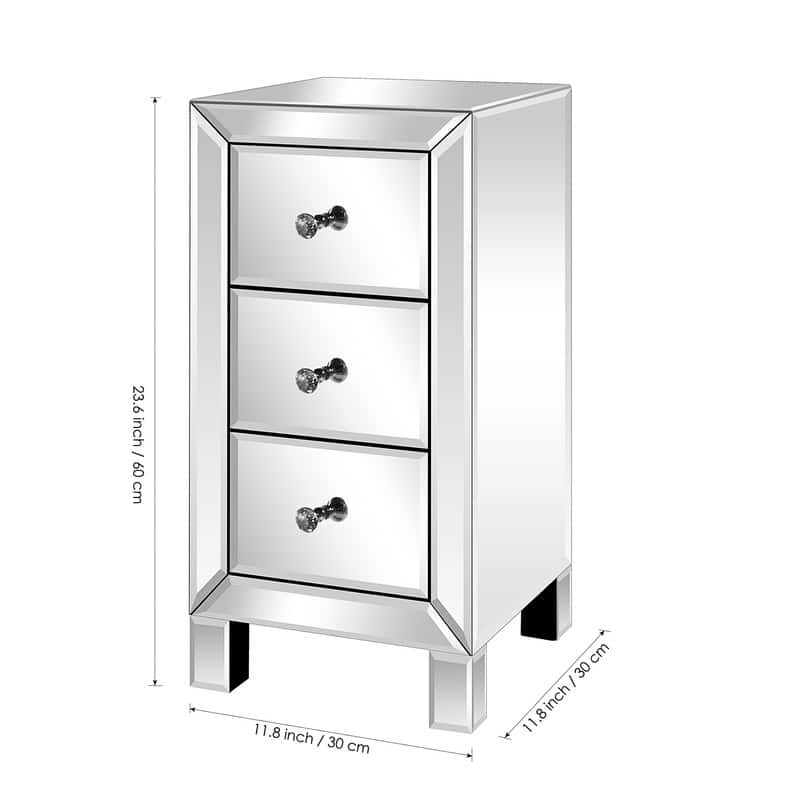 Modern 3-Drawers Mirrored Nightstand Bedside Table