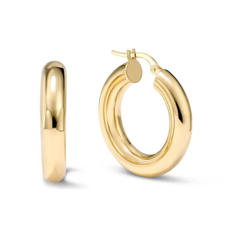 Clover 14k Yellow Gold High-Polish Round Hoop Earrings 5mm - 25mm