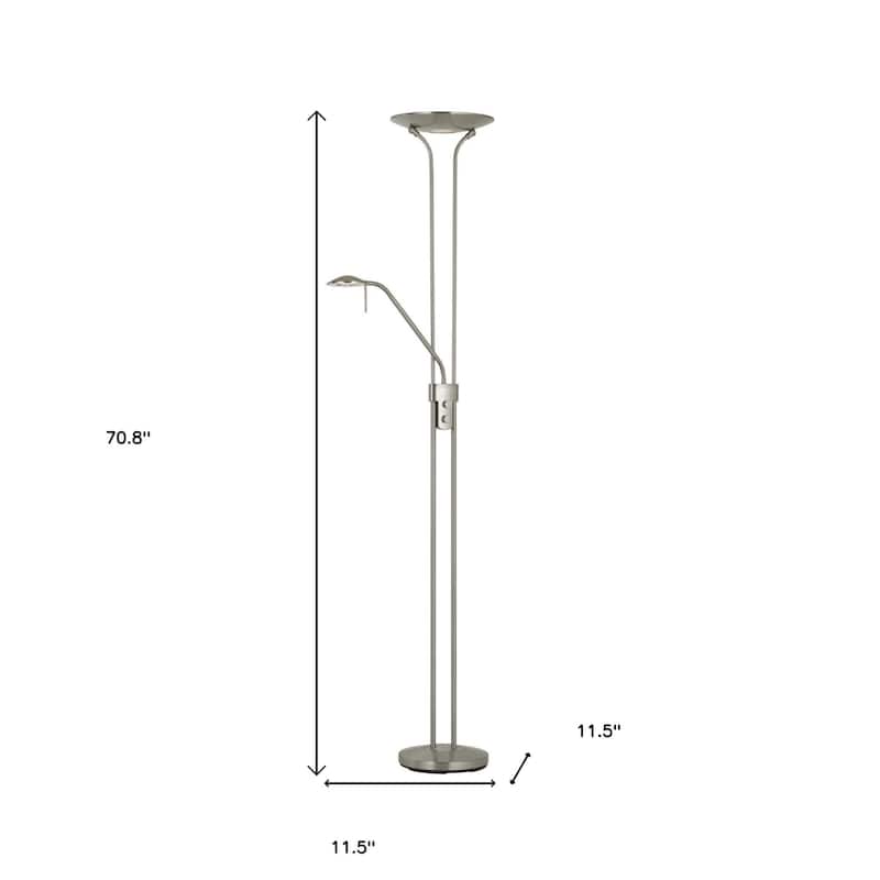 HomeRoots 71" Nickel Led Torchiere Floor Lamp With Nickel Dome Shade - 70.8" x 11.5" x 11.5"