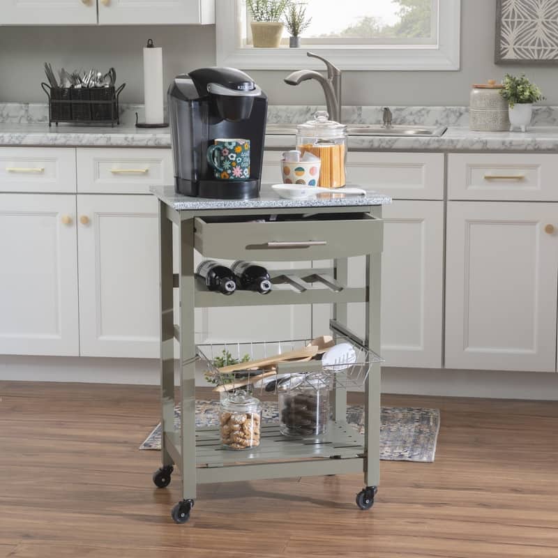 Jake Compact Mobile Rolling Kitchen Cart - Grey/Granite