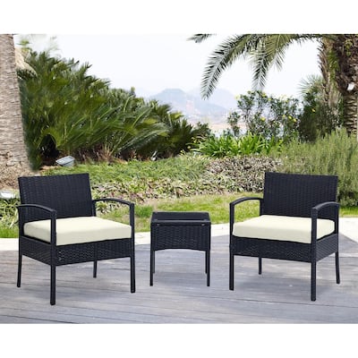 Manhattan Comfort Noli Steel Rattan 3-Piece Patio Conversation Set with Cushions