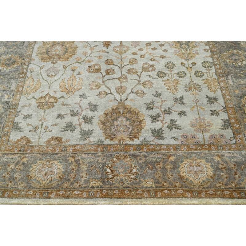 Multi Size Hand Knotted Blue Traditional Oushak Wool Oriental Area Rug - 6' 1'' x 8' 10''