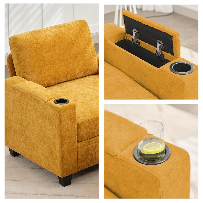 Chenille Storage Sofa, 3 Seats with a Removable Ottoman
