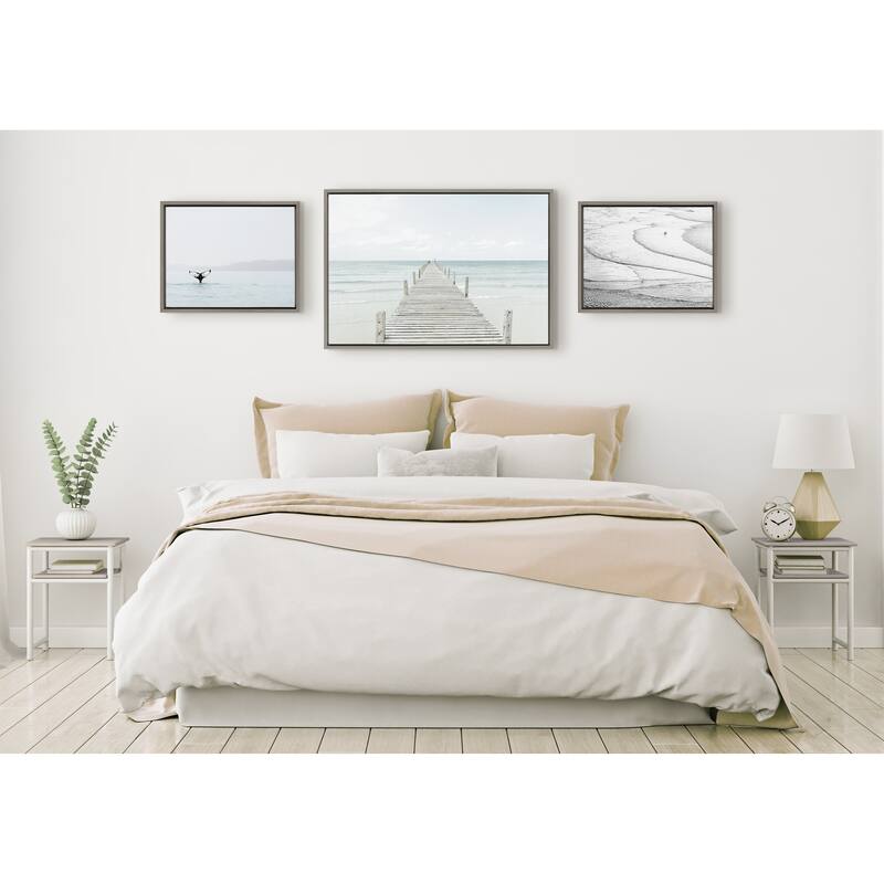 Kate and Laurel Sylvie Ocean Beach Framed Canvas Set - Gray