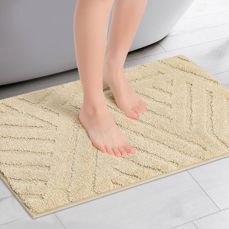 Bathroom Rugs Non Slip Bath Mat Geometric Luxury Soft Microfiber Mat Washable Carpet for Bathroom - Khaki - 20" x 32"