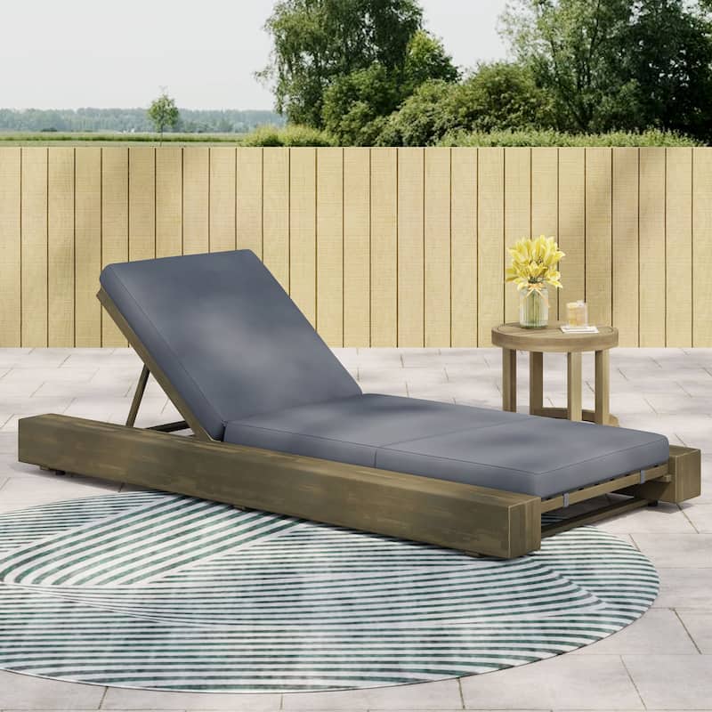 Christopher Knight Home - Elowen Patio Acacia Chaise Lounge With Cushion - Sandblast Gray+Dark Grey+1 Piece+77"