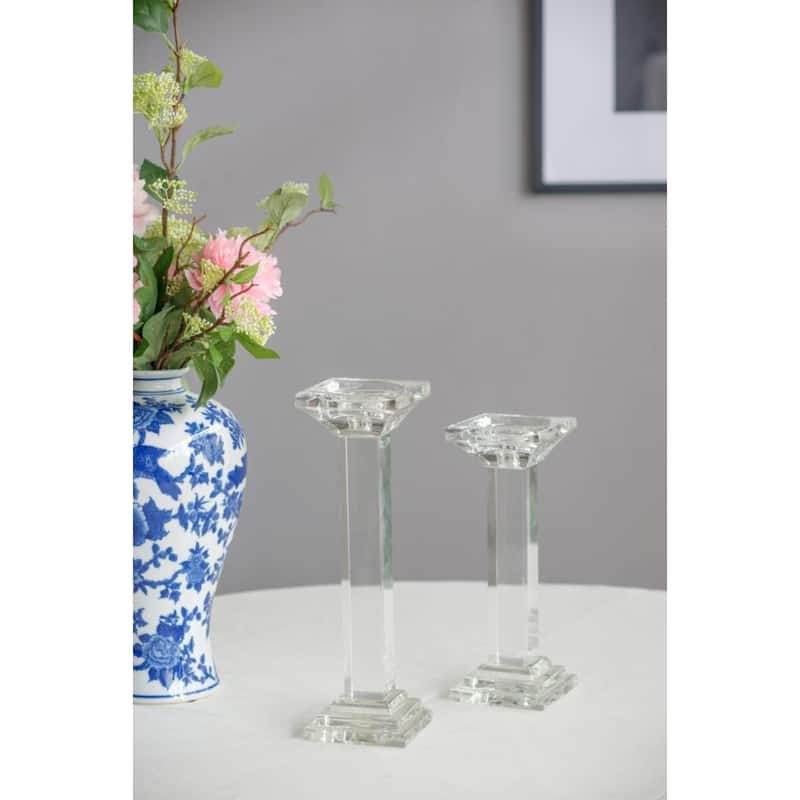 Tall Crystal Pillar Candle Holder - 13" - Clear