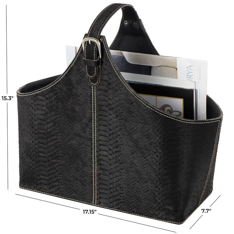 Leather Handmade Box Style Single Slot Magazine Holder with Buckle Handle - Brown, Dark Brown, Gray or Black - Roche River Decor
