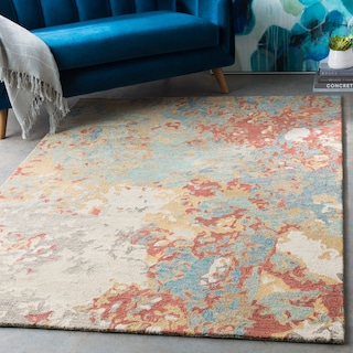 Jeanne Teal & Khaki Abstract Wool Area Rug - 2' x 3'