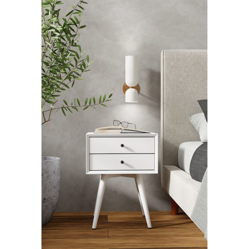 Flynn Small 2-Drawer Mahogany Nightstand with Legs - White