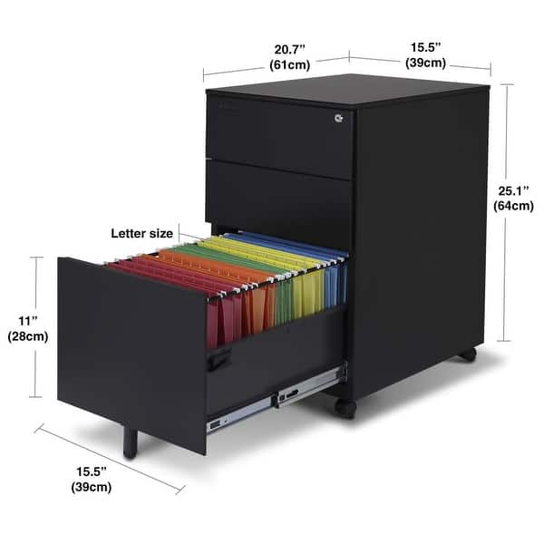 Modern SOHO Design 3-Drawer Metal Mobile File Cabinet with Lock Key ...
