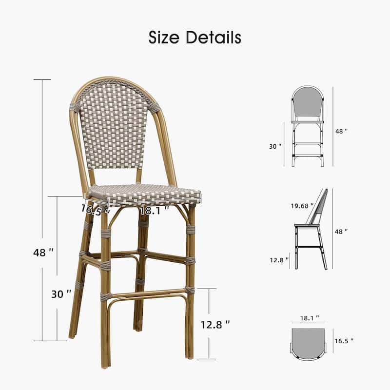 PURPLE LEAF White Print Finish Patio Bar Chairs with Back Rattan Bar Chairs French Bistro Set for Kitchen Outdoor Counter Stool