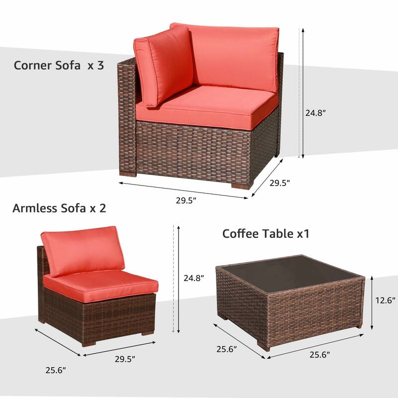 6-Piece Outdoor Wicker Sectional Sofa Set with Cushions
